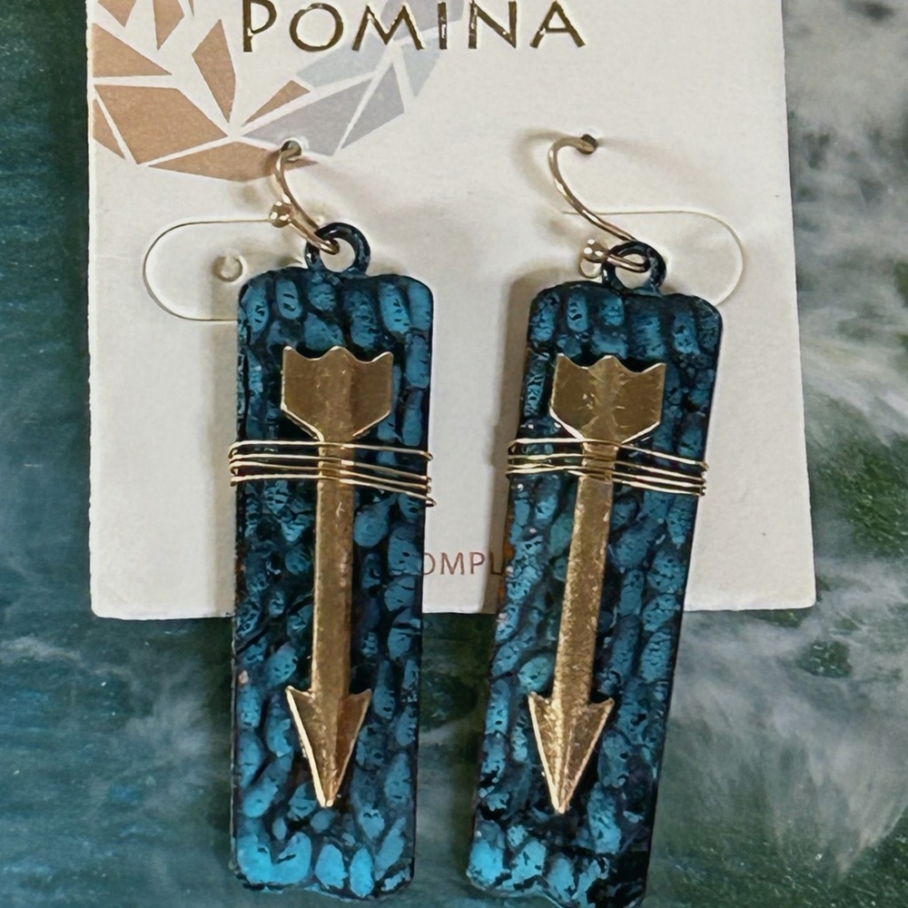 Pomina Blue and Gold Arrow Earrings
